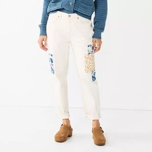 Patchwork Floral White Jeans